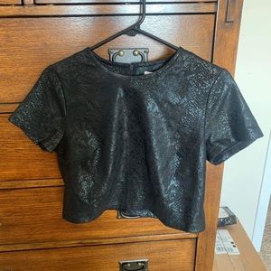 She + Sky black rattlesnake print crop top